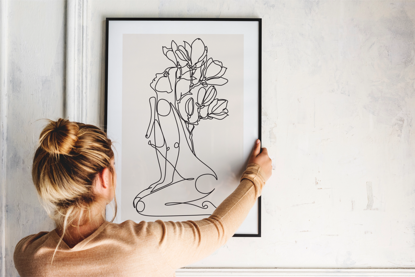 Lady Floral Head Full Body - Line Art